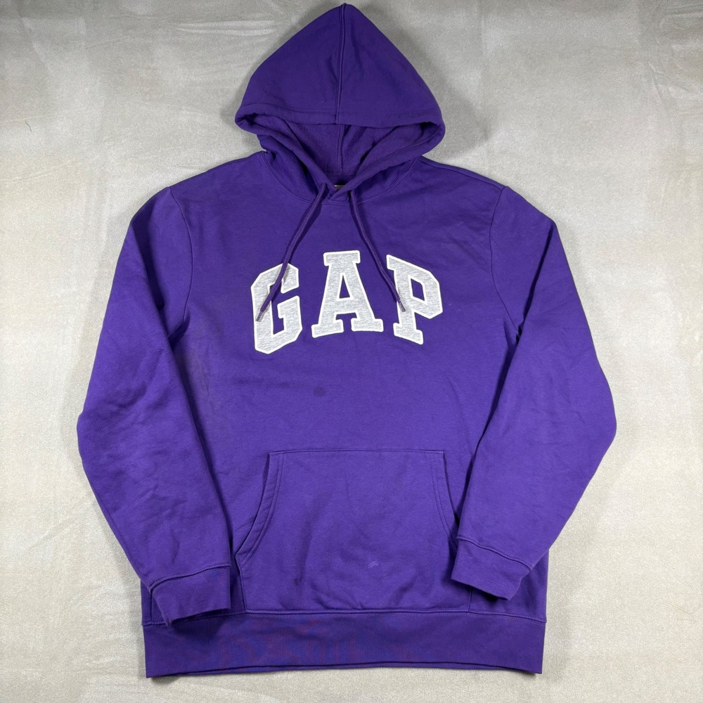 Gap Arch Logo Hoodie Mens Large Purple Fleece Pullover Sweatshirt